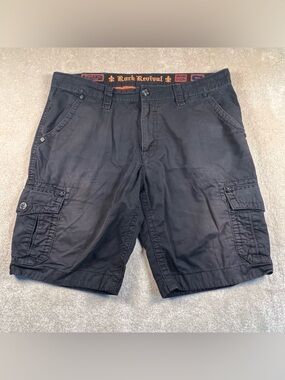 Rock Revival Cargo Shorts Black Cotton Embellished Pockets 11" inseam men's 40